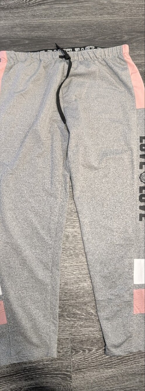 Women's Gray Joggers with Pink Trim - LOVE Side Graphic